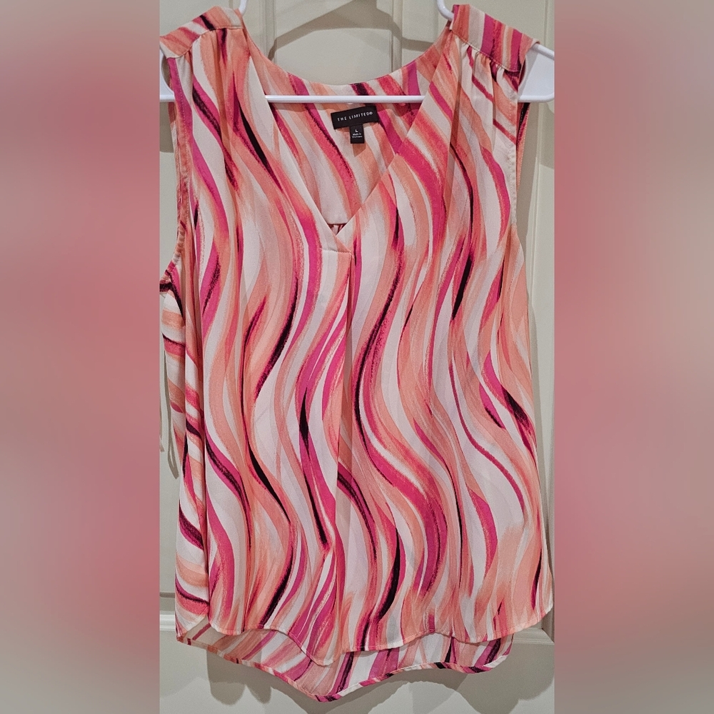 Women's Pink and White Sleeveless Top